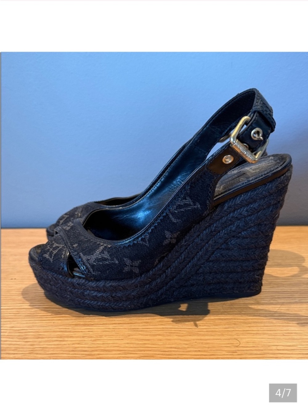 Louis Vuitton Black Monogram Canvas Wedge Espadrilles - Picture 3 of 5